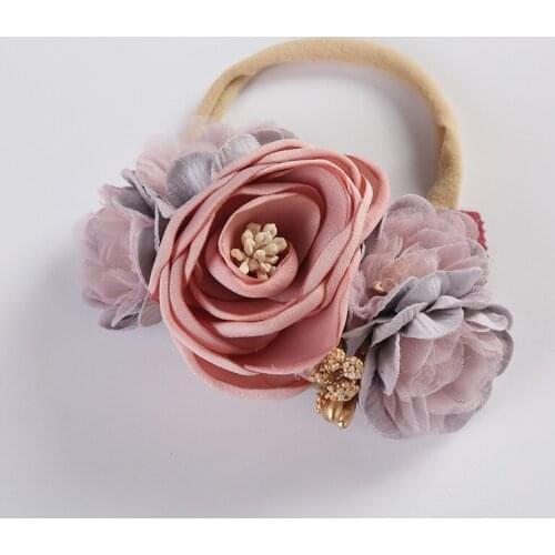 4pc Flowers Girls Nylon Headbands Handmade Newborn Baby Flowers Nylon Hair Bands Toddler Infants Girls Crown Hair Wrap Head Wear