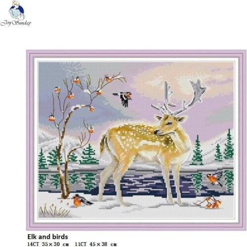 Elk and Birds Counted Print On Canvas, DMC 14CT 11CT Cross Stitch kits, Embroidery Needlework Set, Hand Made Crafts Home Decor