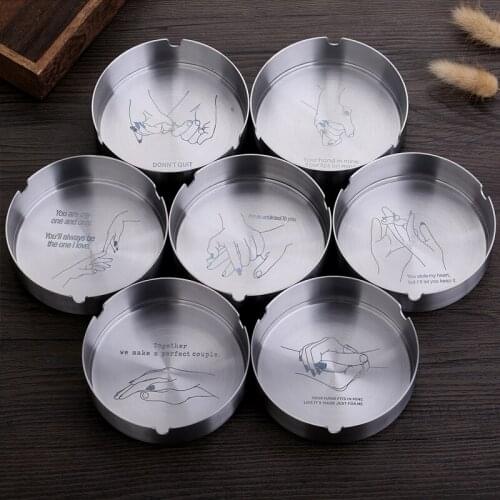 Ashtray Stainless Steel Metal Ash Tray Round Silver Love Quotes Smoking Gift For Lovers Laser Marking Texts LOGO Custom Made DIY
