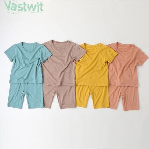Newborn Baby Boys Girl Pajamas Set Girl Summer Solid Color Modal Cotton Sleepwear Short Sleeve Top+Pants 2Pcs Loungewear Clothes