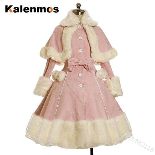 Medieval Faux Fur Dress Women Plus Size Winter Loose Autumn Winter Warm Thick Long Sleeve Large Maxi Womens Lolita Dresses