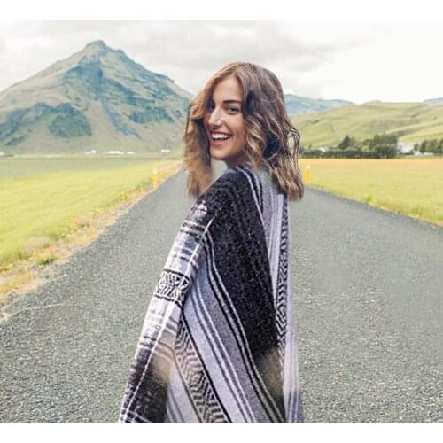 Beach Blanket Cotton Mexican Indian Handmade Rainbow Blanket Home Tapestry Beach Picnic Mat Ethnic Style