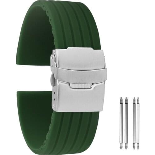 Retro Green Silicone Watch Strap 18mm 20mm 22mm 24mm pasek do zegarka Durable Waterproof Bracelet Watch Band cinturino orologio