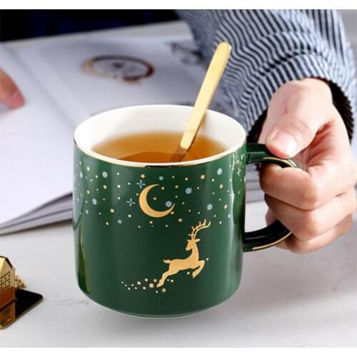 Nordic Coffee Mugs Luxury Water Caffee Tea Milk Porcelain Deer Starry Sky Cups Condensed Coffee Ceramic Cup for Wedding Gift