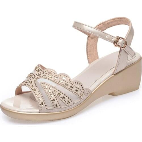 Womens Sandals Big Size New Summer Wedges Womens Sandals Roman Water Drill Pure Color Casual Mother Sandals Ladies