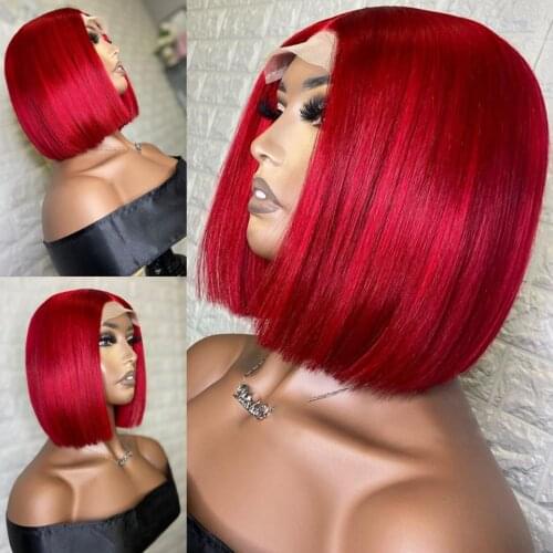 Dark Orange Colored Lace Front Human Hair Red Bob Wigs Green Pre Plucked Brazilian 150% Density Blue Lace Front Wigs For Women