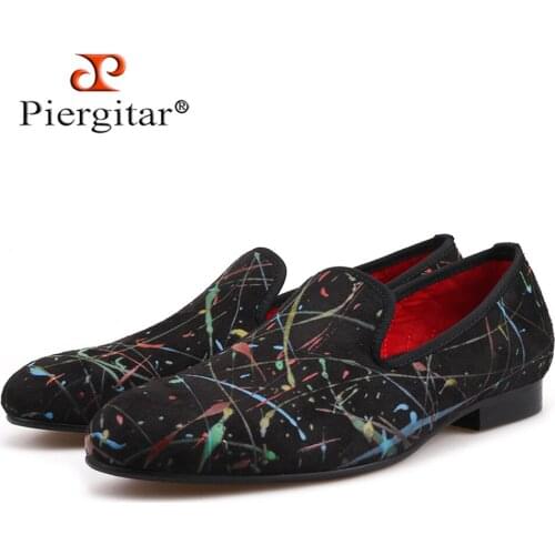 Piergitar handmade graffiti design men smoking slippers fashion British style men loafers party and banquet mens casual shoes