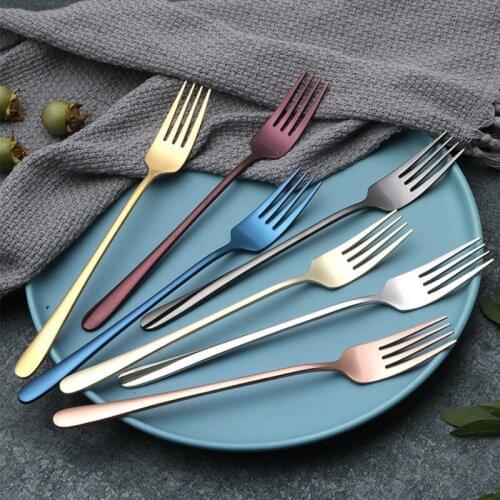 Dinner Fork Colorful Dinnerware Korean Flatware Dessert Salad Fork Long Handle Tableware Forks 1026