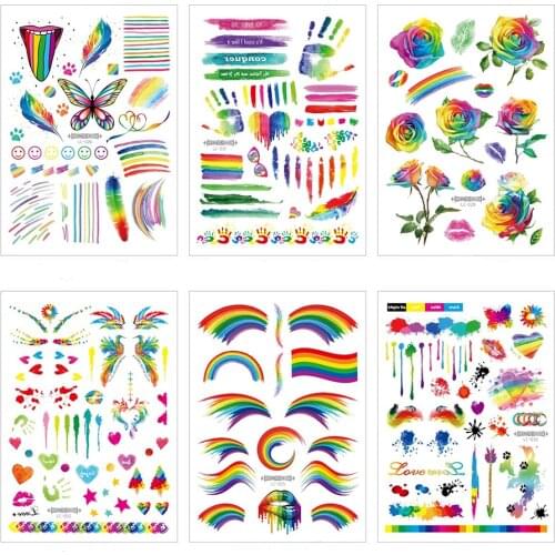 21 X 15 CM Hot selling waterproof disposable rainbow tattoo stickers rainbow face stickers cool camouflage stripes love
