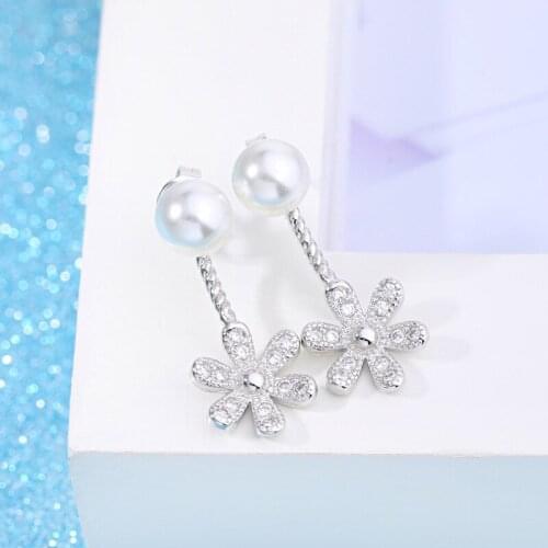 South Korean Shenmins same Cherry Blossom earrings, Flower Pearl back hanging Daisy earrings, fashionable female Earrings