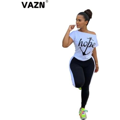 VAZN 2020 Casual Slash Neck Night Party Sexy Lady Outfits Tracksuits Women Cartoon Print Summer Holiday Sets