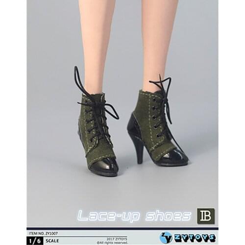 1/6 Female Soldier Shoes Army Green Brown Black Mid-tube Lace-up High-heel Shoes Hollow Footless F 12''action Figure Model Shoes