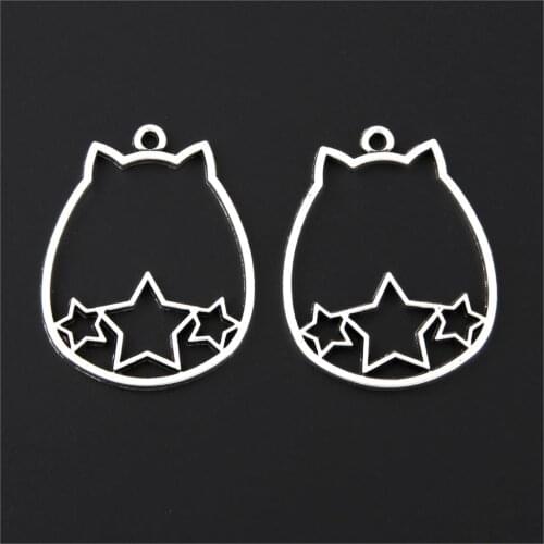 10Pcs Silver Color lovely Cat Stars Charms Making New Design Pendant For Girl Gift Necklaces Jewelry Handcraft 34x27mm A3245