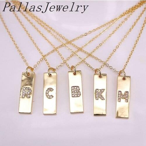 12Pcs Fashion Metal Golden Jewelry Micro Paved CZ Zircon Charms 26 Letter Alphabet Pendant Necklace