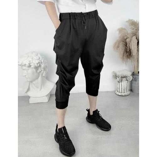 27-45 New 2020 Mens Hair Stylist fashion Summer thin personalized design pleated loose harem pants Capris plus size costumes
