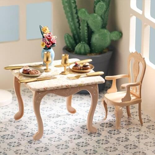 Aizulhomey Dollhouse Furniture 1/12 OB11 Metal Table Chair with Floral Tablecloth Blyth Doll BJD Accessories Mini Kitchen Toys