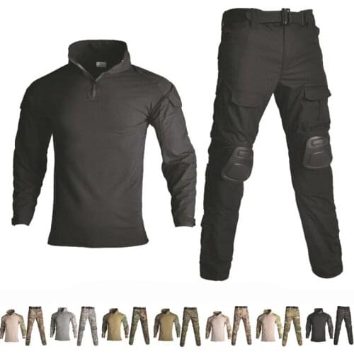 Army Camouflage Hunting Clothes Military Uniform Shirt + Pants With Knee Elbow Pads Outdoor Sport Ghillie Suit Tactical Frog Set