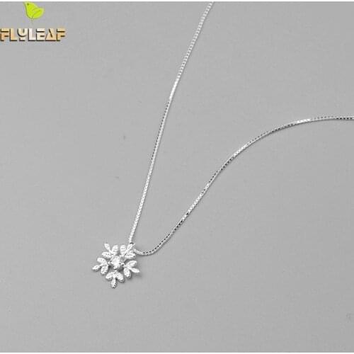 Flyleaf Snowflake Cubic Zirconia Necklaces & Pendants 100% 925 Sterling Silver Necklace Women Charm Chain Fine Jewelry Luxury