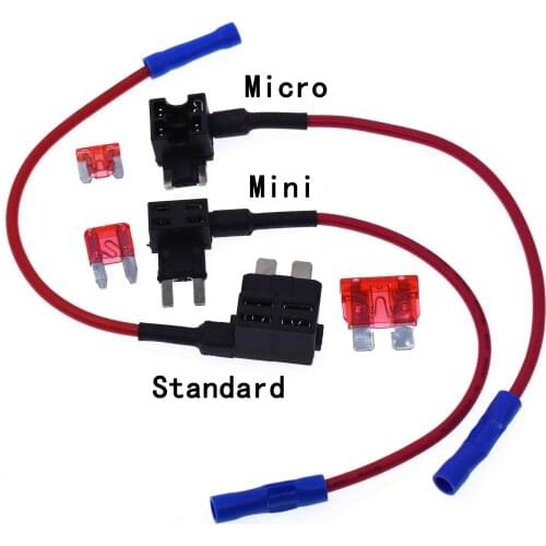 12V Fuse Holder Add-a-circuit TAP Adapter Micro Mini Standard ATM APM Blade Auto Fuse with 10A Blade Car Fuse with holder