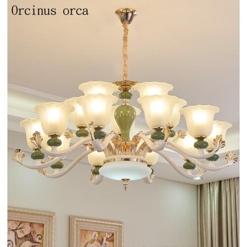European style creative personality Ceramic Pendant Lamp living room dining room French modern zinc alloy LED Glass Chandelier