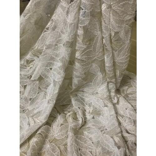 French tulle embroidery lace fabric J-3208 Graceful African net lace with beads for party dress