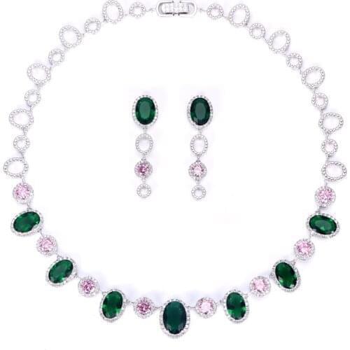 Janeklly trendy Wedding Necklace Earrings For Women Accessories Multi Stone Bridal Jewelry Sets pendientes mujer moda