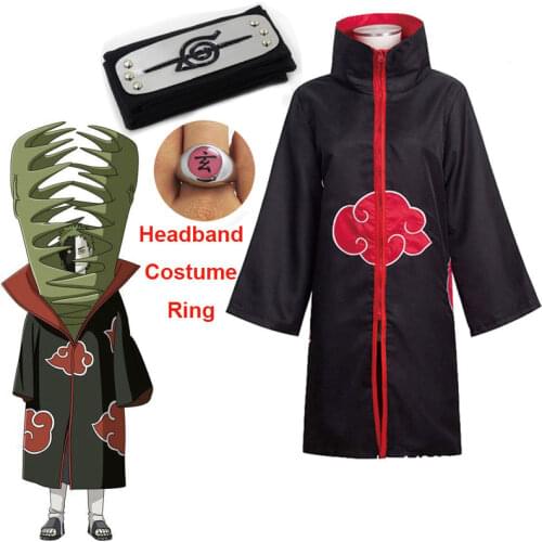 Harajuku Cosplay Anime character Costume Prop Headband Ring Kunai Deidara Tobi Clothes for Men Kids Pain cloak Robe Cape