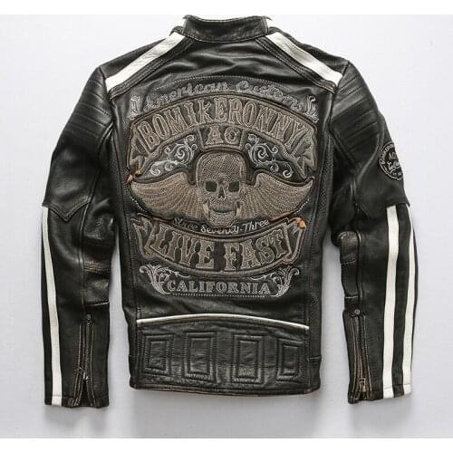 DHL Free Shipping Male Genuine Leather Jacket New Skulls Motorcycle Biker Vintage Thick Cowhide Jacket Male Brand Designer Coat