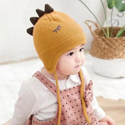 Cute Dinosaur Knitted Caps Girls Boys Fashion Winter Ears Protection Handmade Japanese Style Cartoon Image Coldproof Soft Hats