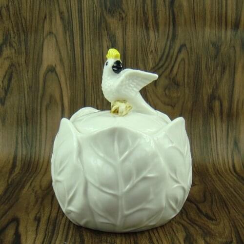 Porcelain Macaw Miniature Candy Canister Ornamental Ceramics Cabbage Shape Organizer Jar Decoration Art and Craft Accessories