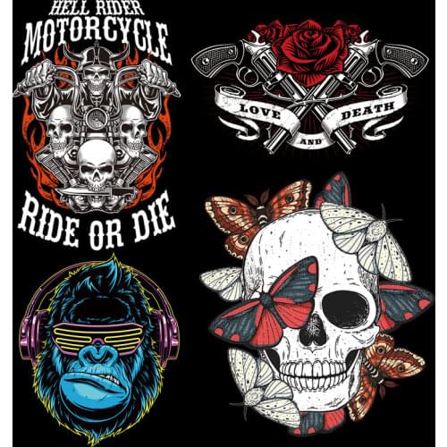 Orangutan Punk Patches Clothing Skull Stickers Biker Stripe For Jacket Thermo Stickers On Clothes Iron-On Transfers For Clothing