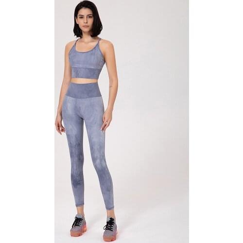 NEW Tie Dyeing Backless Yoga Set Gym Fitness Summer Clothing Sportswear High Waist Athletic Leggings Sports Workout Bra Suits