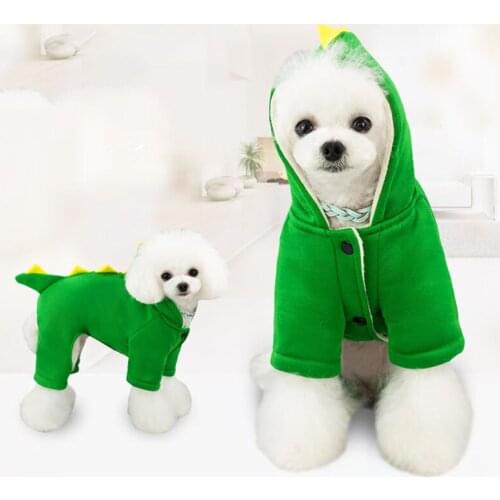 Autumn Winter New Four-Legged Dinosaur Cotton-Padded Clothes Plus Velvet Warm Small Medium-Sized Dog Teddy Dog Pet Clothes