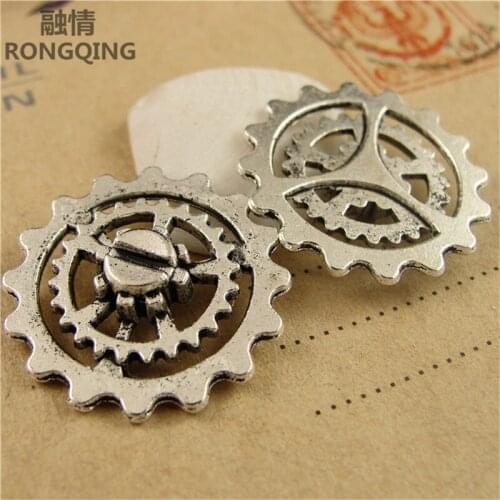 RONGQING 100pcs/pack trumpet gear charm for making jewelry Antique Silver antique bronze diy