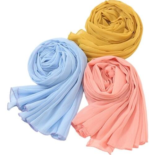 Plain Chiffon Hijab Scarf Women Wrinkle Chiffon Shimmer Head Scarf Shawls Pashmian Pleated Muslim Wraps Hijabs Muslim Scarves