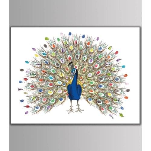 Hot Sale Colorful Peacock Wedding Party Decoration Fingerprint Guest Book Home DIY No Frame Canvas Painting Anniversary Gift