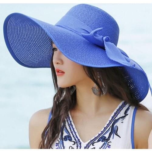 2021 Fashion Sun Hat Big Brim Hat Sunscreen Summer Ladies Travel Beach Sun Hat Foldable Straw Hat