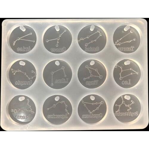 12 Constellations Discs Pendant Epoxy Resin Silicone Mold Jewelry Making Tools PXPB