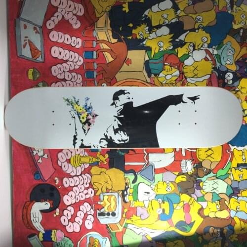 Banksy Skateboard Deck Throwing Flowers Boy White Maple Skateboard Modern Collectibles Furnishings Skateboard