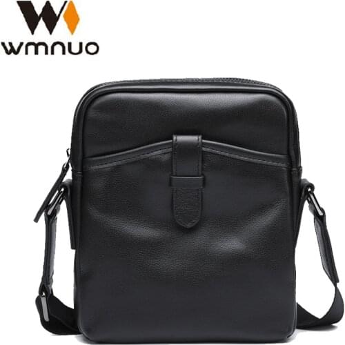 Wmnuo Fashion Small Bag Men Genuine Cow Leather Crossbody Bag Men Zipper Designer Phone Bag Men Messenger Casual Shoulder Bag