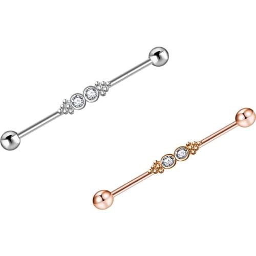 TIANCIFBYJS Silver Rose Gold 50pcs Industrial Barbell Earrings 14g Surgical Stainless Steel Tragus Ear Bar Body Piercing Jewelry