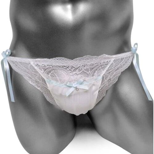 Sissy Lolita Lace Panties With Bow Lovely Cute Sexy Gay Lingerie Mens Thong Underwear Ruffles Underpants Male