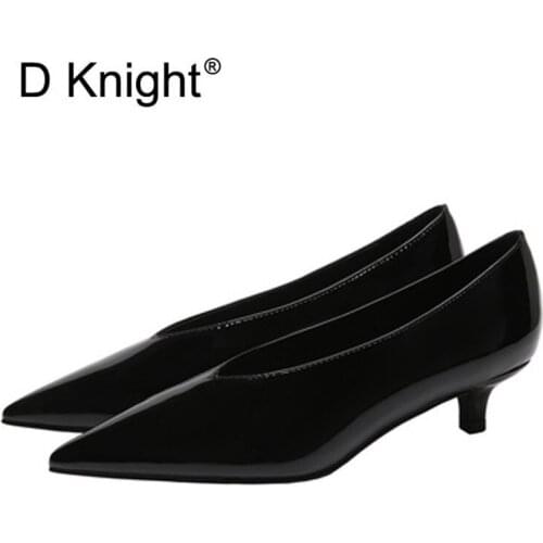 D Knight Small Thin Heels Women Pumps Shoes Patent Leather Poninted Toe Office Lady Pumps Shoes Woman Sexy Shallow V-Mouth Pumps