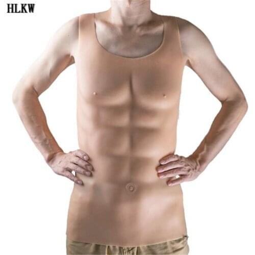 Top Grade Fake Chest Muscle Belly Macho Soft Silicone Man Artificial Simulation Muscles High Collar Version Cosplay crossdress