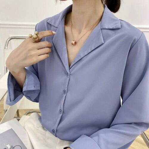 Women Shirts and Blouses 2021 Autumn Feminine Blouse Top Long Sleeve Casual Solid White Suit Collar Women Loose Office Blouses