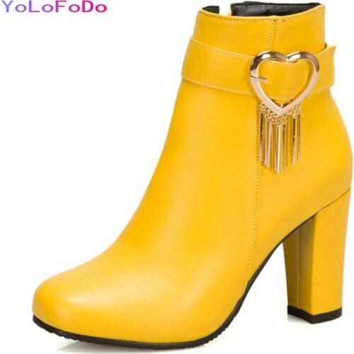 2021 Autumn Winter Women Ankle Boots PU Leather Round Toe Women Square High Heel Boots Short Plush Womens Boots Plus Size 45