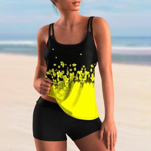 Women Printed Swimsuit Vintage Sexy Backless Tankini Set Female Summer Beach Two Pieces Swimwear Bathing Suit Plus Size