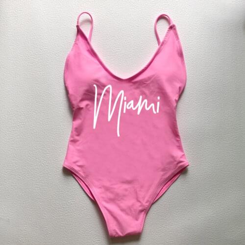 2021 New One Pieces Swimsuit Women Swimwear Miami Letter Adjustable straps Pad Bathing Suit Thong Bikini maillot de bain femme