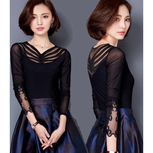 Hot Sale Latin Dancing Tops For Ladies Black Pink Red Long Sleeve Fabric Shirts Vintage Women Ballroom Modern Chacha Wears B129