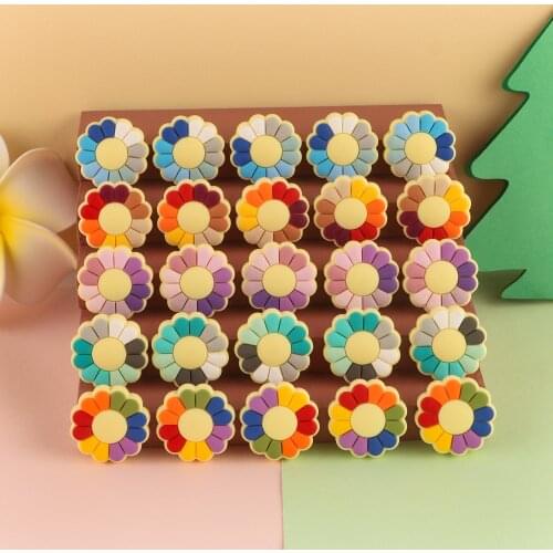 Sunrony 10pcs Silicone Colored Flowers Beads Holes Silicone Flower Baby Teething Beads DIY Beads Accessories Baby Teether